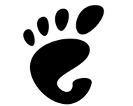 Logomarca da 'Gnome Help', desenvolvedora do leitor de telas Orca. Tem fundo transparente com uma pegada na cor preta, retratando um pé esquerdo.