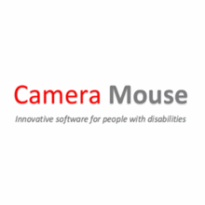 Logotipo do programa Camera Mouse. O fundo é branco. No centro, a palavra Camera escrita em vermelho e a palavra Mouse em cinza escuro estão em letras grandes e destacadas. Abaixo, a frase Innovative software for people with disabilities, ou Programa inovador para pessoas com deficiência, é escrita em letras menores e inclinadas, na cor cinza clara.