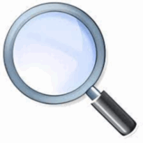 Logotipo do software Magnifixer. Fundo branco. Ao centro, há o desenho de uma lupa inclinada para a esquerda. A lente é circular, com tonalidade azulada suave, e envolta por uma borda cinza. O cabo da lupa é preto, com efeito de brilho que sugere volume. A imagem remete à função de ampliação visual oferecida pelo software.