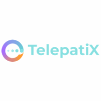Logotipo do software TelepatiX. Um círculo à esquerda com borda em dégradé nas cores do arco-íris. À direita do círculo, está a palavra “TelepatiX” escrita em azul claro, com fonte arredondada e moderna.