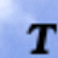 Logotipo do software Tranquility Reader. Fundo quadrado azul. No canto inferior direito, há a letra “T” em cor preta, com traço simples e discreto.